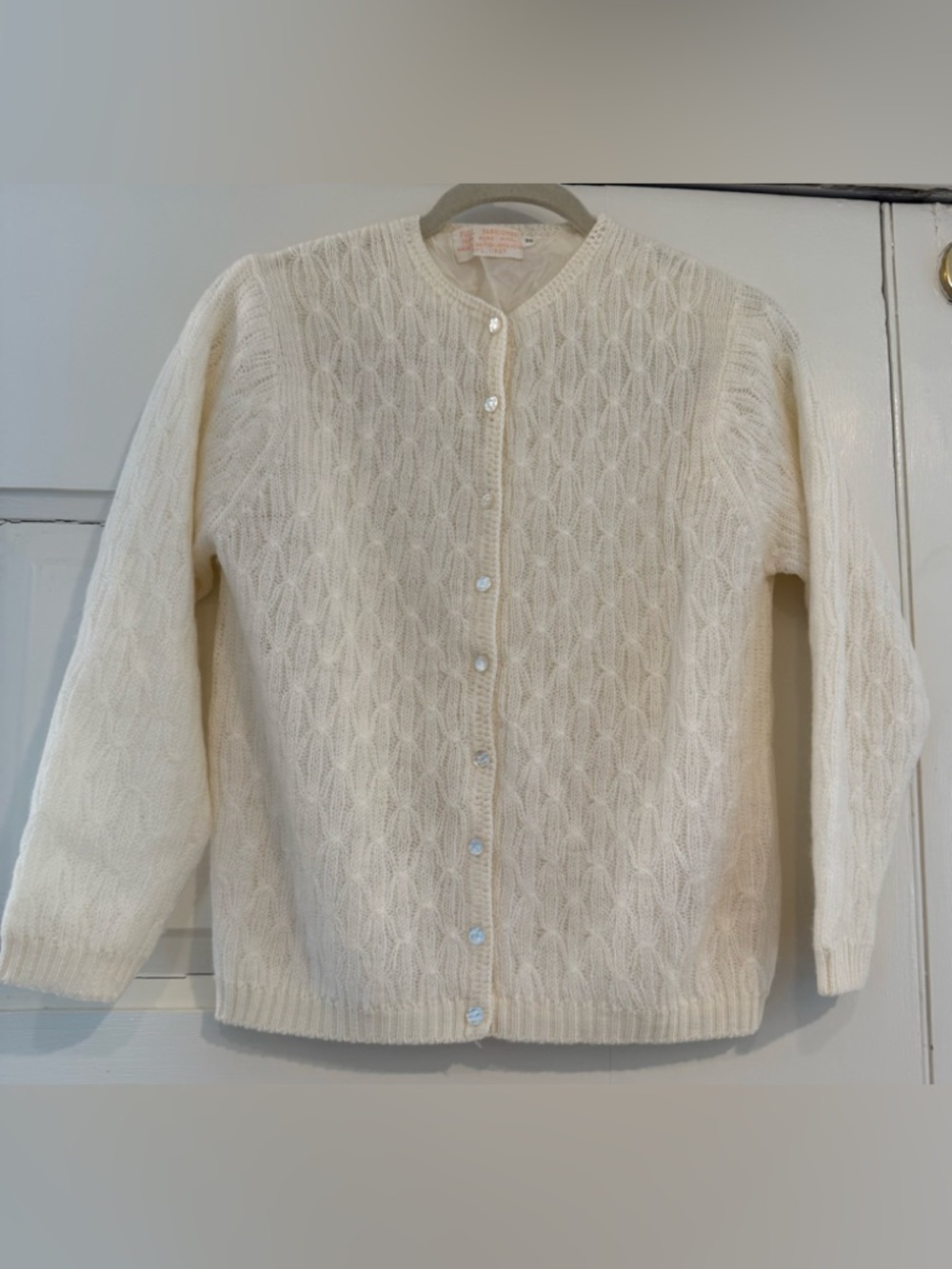 Vintage 60s Lined Full Fashioned Sweater Womens Size 36 Off White 100% Pure Wool